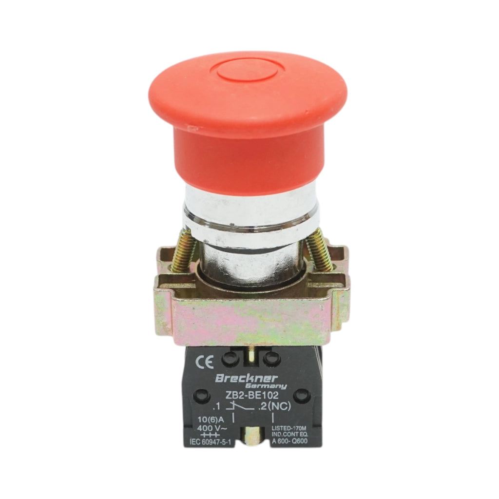 Pulsante di arresto di emergenza rosso 40mm, 1NO+1NC, 400V/10A, LAY5 Breckner Germany