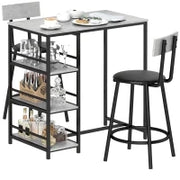 Set da Pranzo 3 Pezzi con Bancone Bar con Ripiani e 2 Sedie Alte con Schienale, Grigio Chiaro