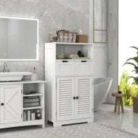 kleankin Mobiletto per il Bagno con Armadio a 2 Porte, Ripiano Regolabile, 2 Cassetti, Nicchia, 61 x 30,5 x 109,5 cm Bianco