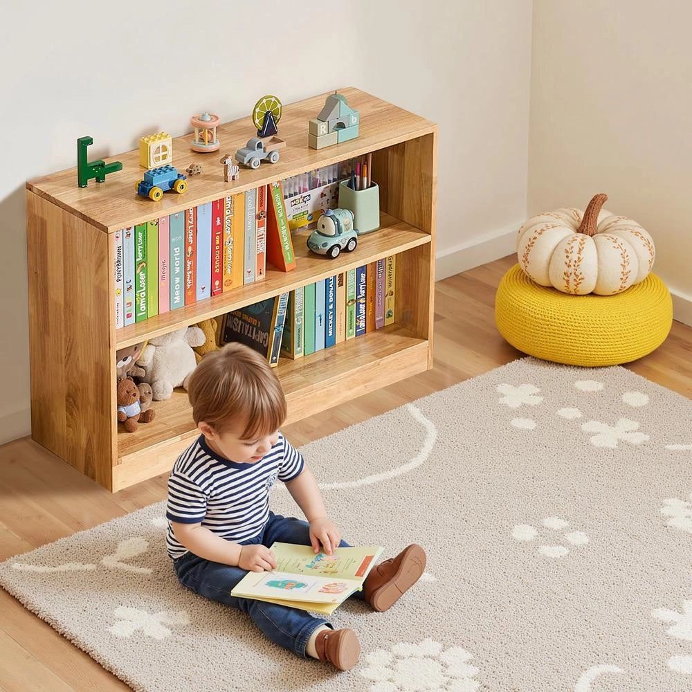 Mobiletto Stoccaggio Giocattoli Bambini 2 Ripiani 2 Scomparti Scaffale Camera da Letto Marrone
