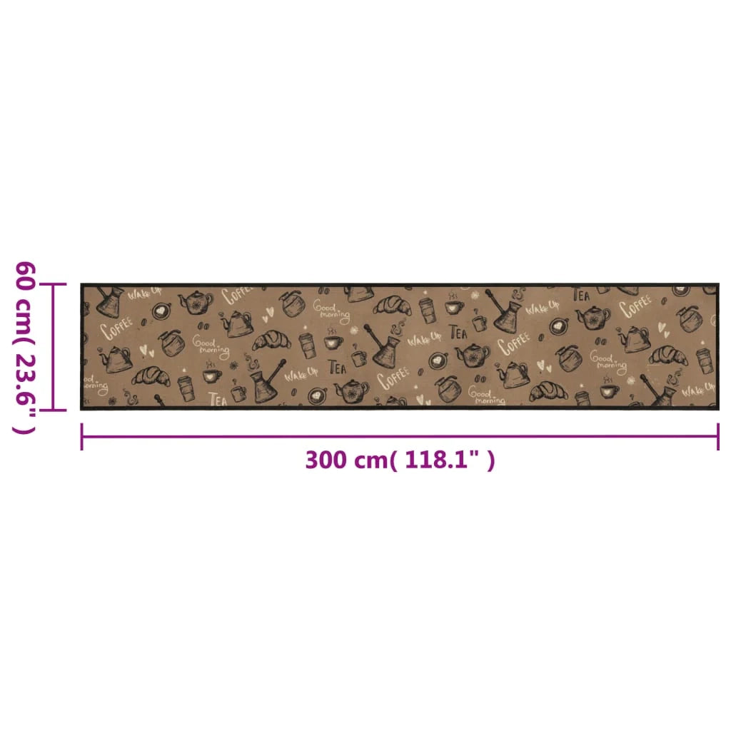 Tappetino da cucina lavabile con stampa elegante 300 x 60 cm antiscivolo design confortevole in velluto marrone 02_0056428
