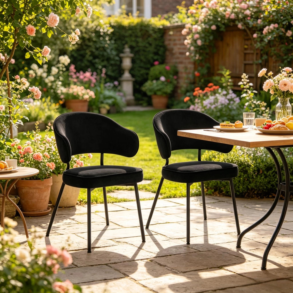 Sedie da sala da pranzo 2 pezzi con braccioli e schienale ergonomico, in velluto e metallo nero 50 × 43 cm