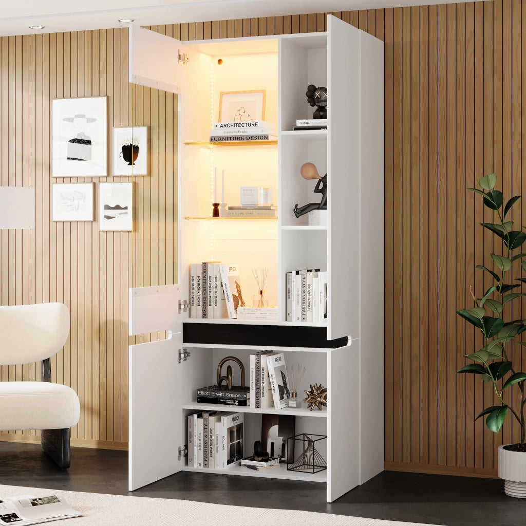 Vetrina 80x35x180 cm con LED Bluetooth in MDF bianca