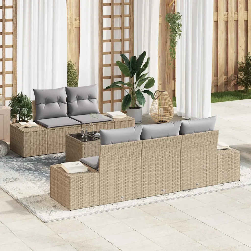 Set Divano da Giardino con cuscino Beige polyrattan