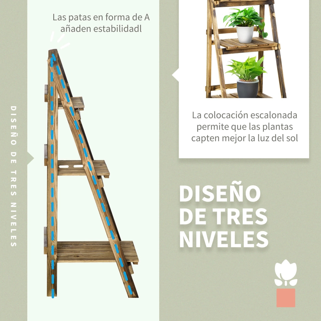 Libreria per Piante 3 Livelli Pieghevole ¨C zephmum ¨C Legno Naturale 40x37x93 cm
