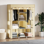 ARMADIO guardaroba in tessuto 125x43x162,5 cm Beige con 8 ripiani e 2 aste