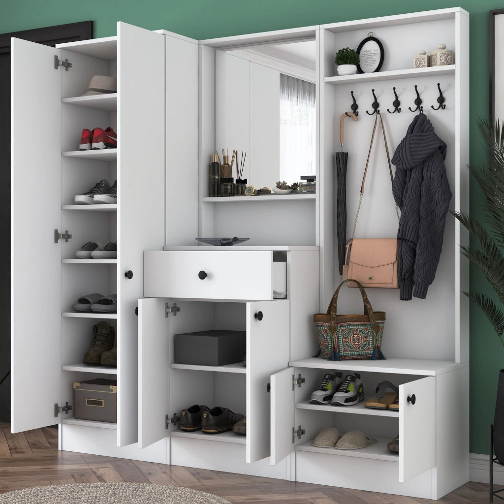 Manzano, Mobile da Ingresso Specchio Incluso, 179x37x183h cm Bianco