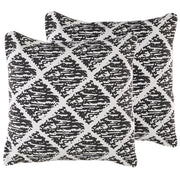 Set di 2 cuscini decorativi in cotone bianco e nero 45 x 45 cm federe rimovibili con imbottitura in poliestere