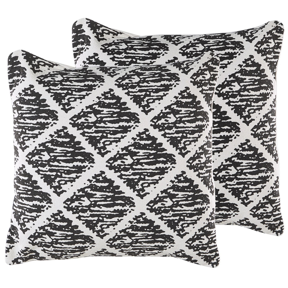 Set di 2 cuscini decorativi in cotone bianco e nero 45 x 45 cm federe rimovibili con imbottitura in poliestere