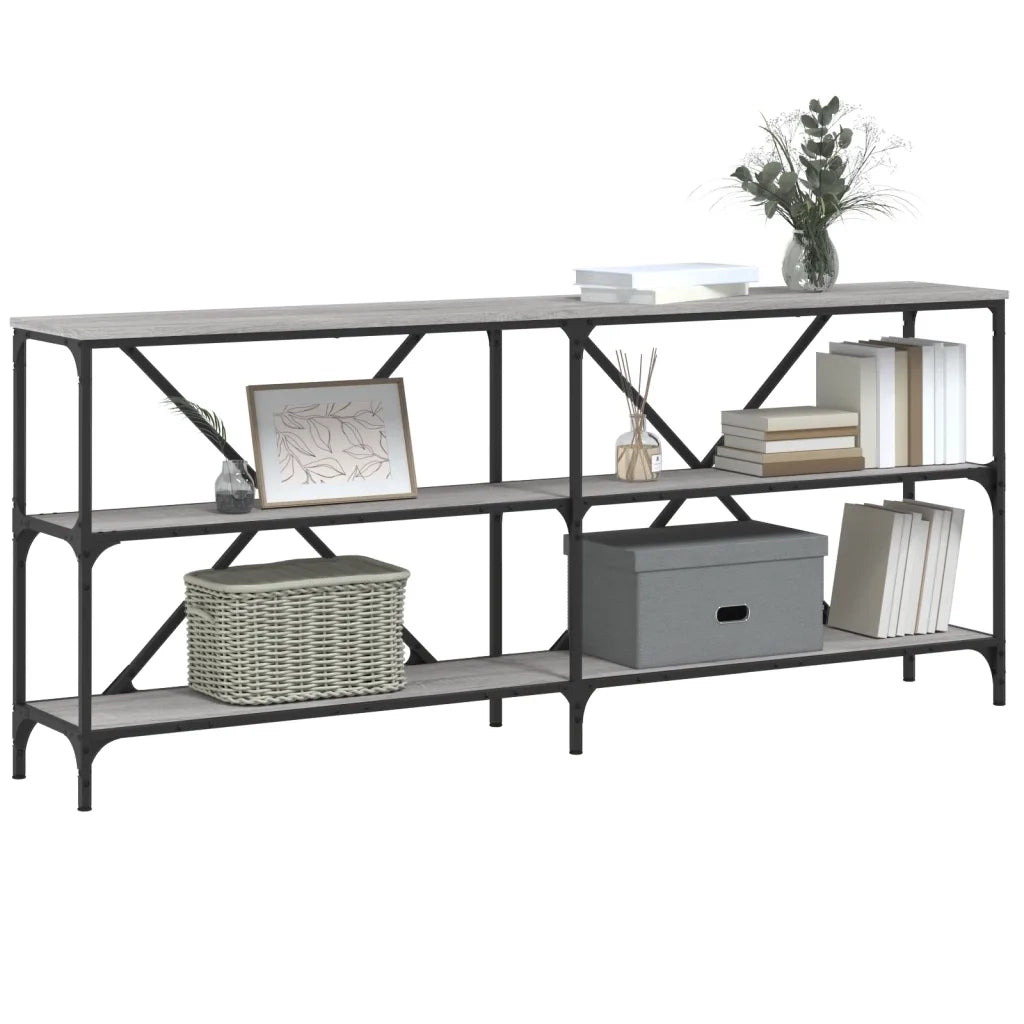 Tavolino Grigio Sonoma 180x30x75cm in Legno Multistrato e Ferro 832856
