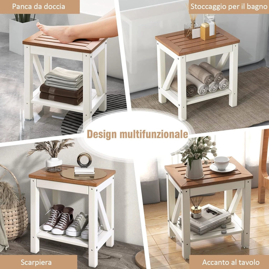 Sgabello da Doccia a 2 Livelli, Panca da Bagno Impermeabile con Piedini Antiscivoli, Design a Stecche, Sgabello Versatile con Carico 150 kg, 43 x 32 x 47 cm (Stile 2)