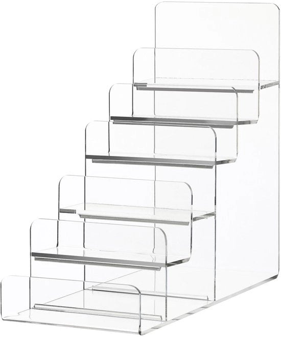 Scaffale di presentazione trapezoidale - standard di esposizione - materiale acrilico - progettato per risparmiare spazio - progetto a strati multipli - grande capacità - scaffale di esposizione standard
