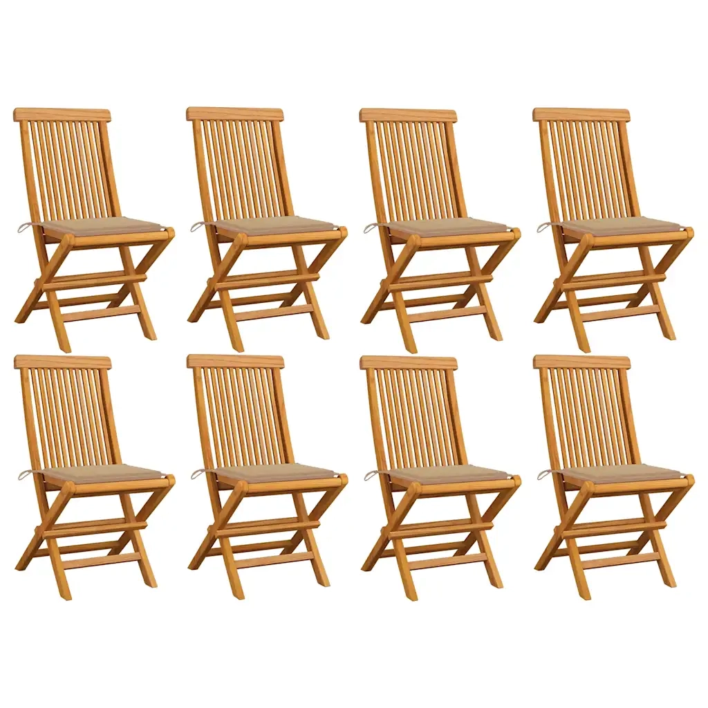 Sedie da Giardino con Cuscini Beige 8 pz in Massello di Teak cod mxl 72214