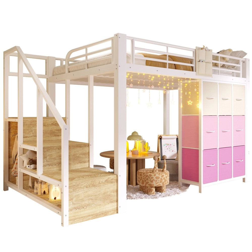 Letto a Soppalco con Cassetti e Scala ¨C Xylo ¨C Metallo Bianco 140x200
