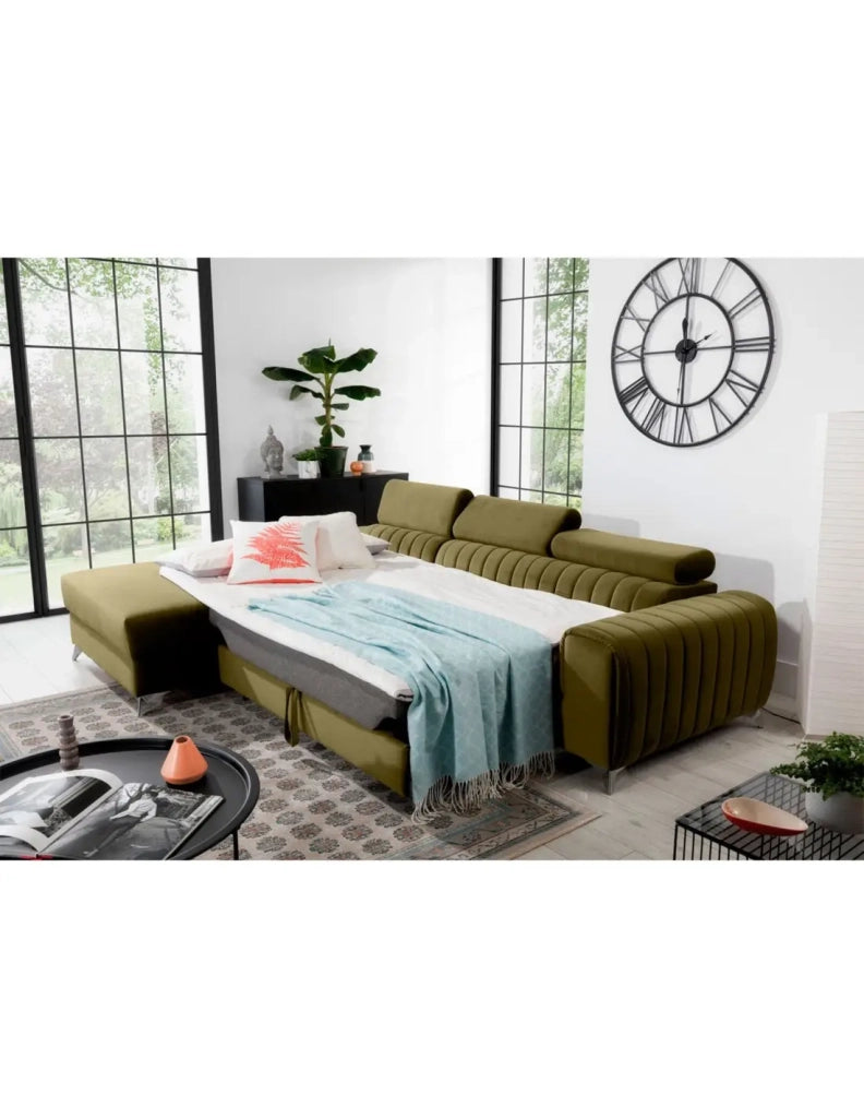 Divano ad angolo sinistro Verde oliva convertibile 3 posti JAYSON comfort modulabile