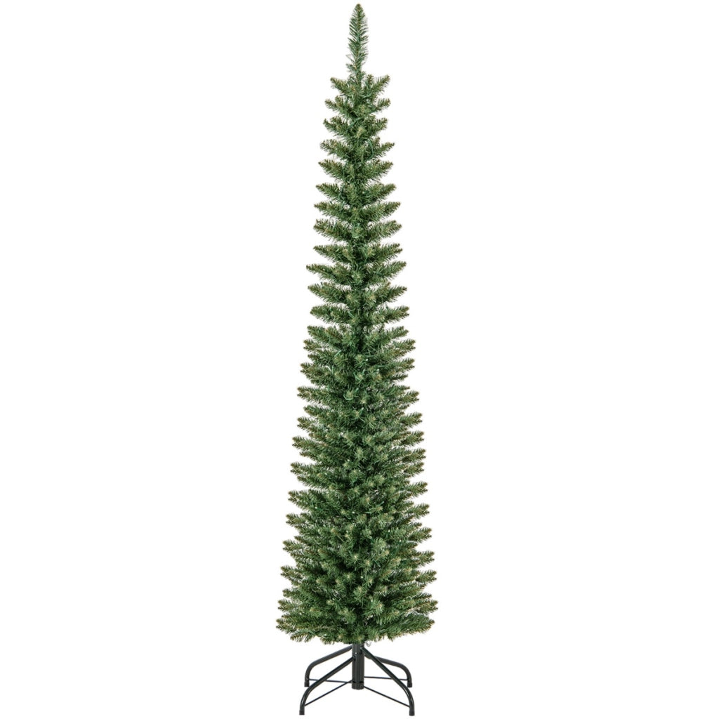 Albero di Natale artificiale da 180cm, Albero di Natale slim decorativo con luci led bianche calde per casa negozio-Alberi di Natale