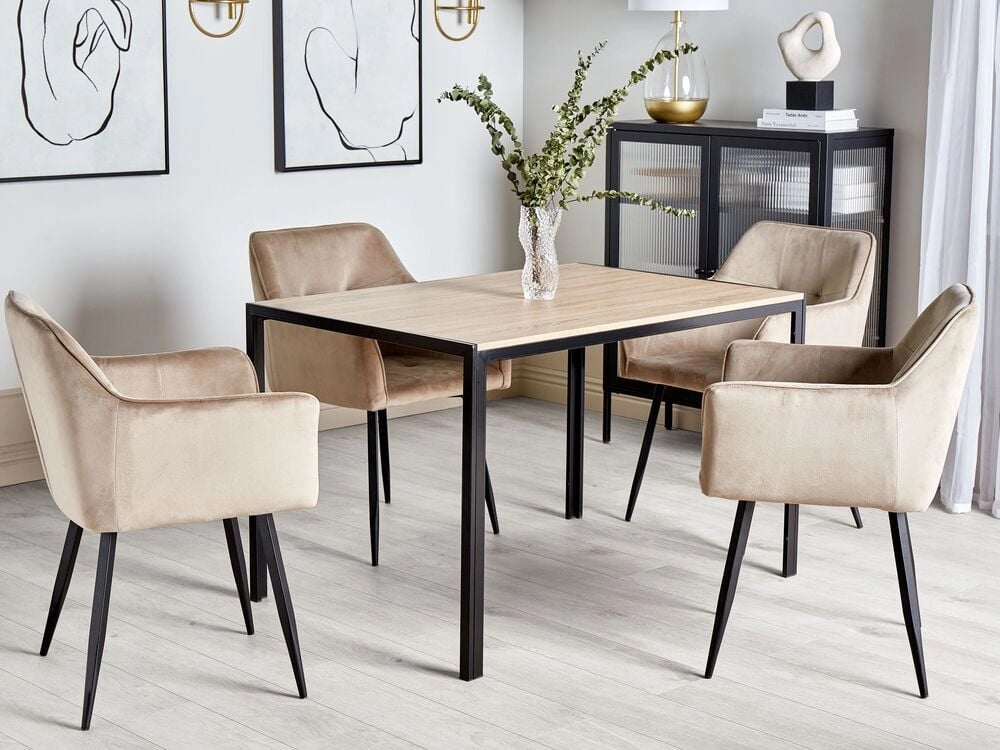 Tavolo da pranzo in legno chiaro con piano nero gambe in metallo 120 x 80 cm Tavolo da cucina tradizionale rettangolare