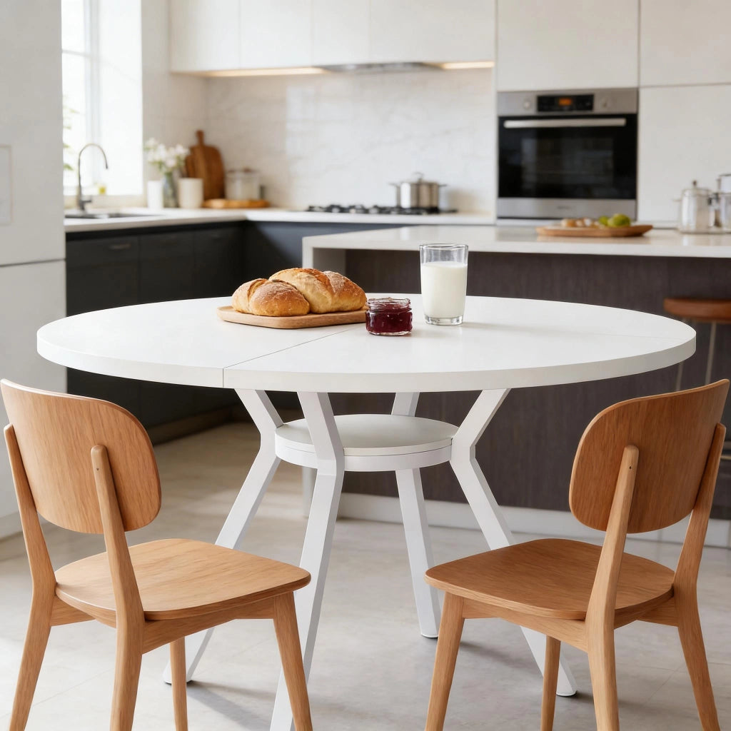 TAVOLO da pranzo rotondo Ø 119,4 cm bianco in metallo e legno