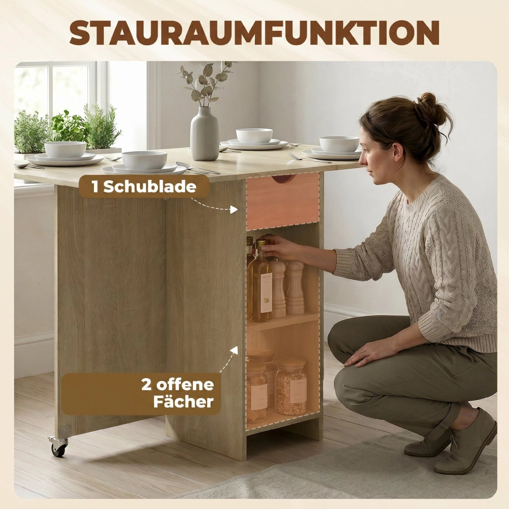 Tavolo da pranzo pieghevole e con ruote ¨C zephmum ¨C legno naturale 90x90