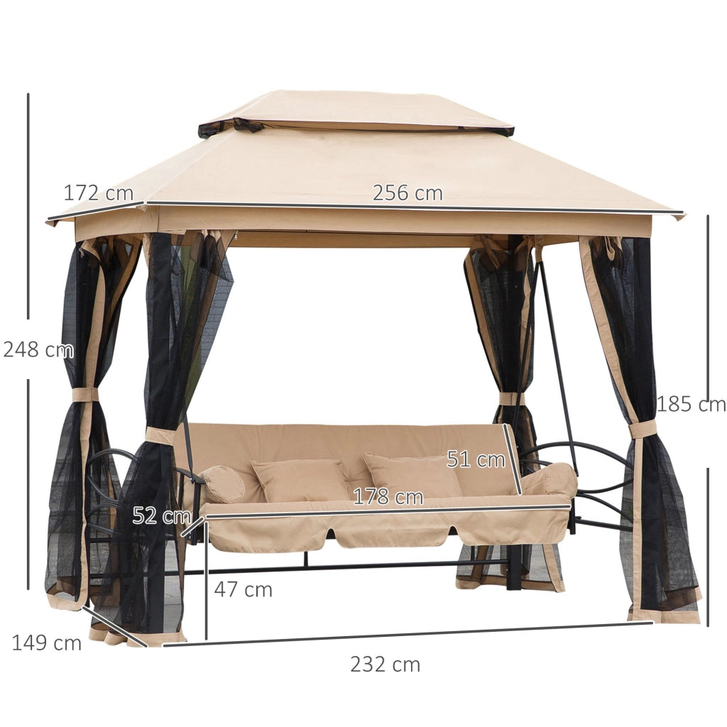Altalena da giardino Hollywood con pannelli laterali 3 posti ¨C zephmum ¨C beige 256x172x248 cm
