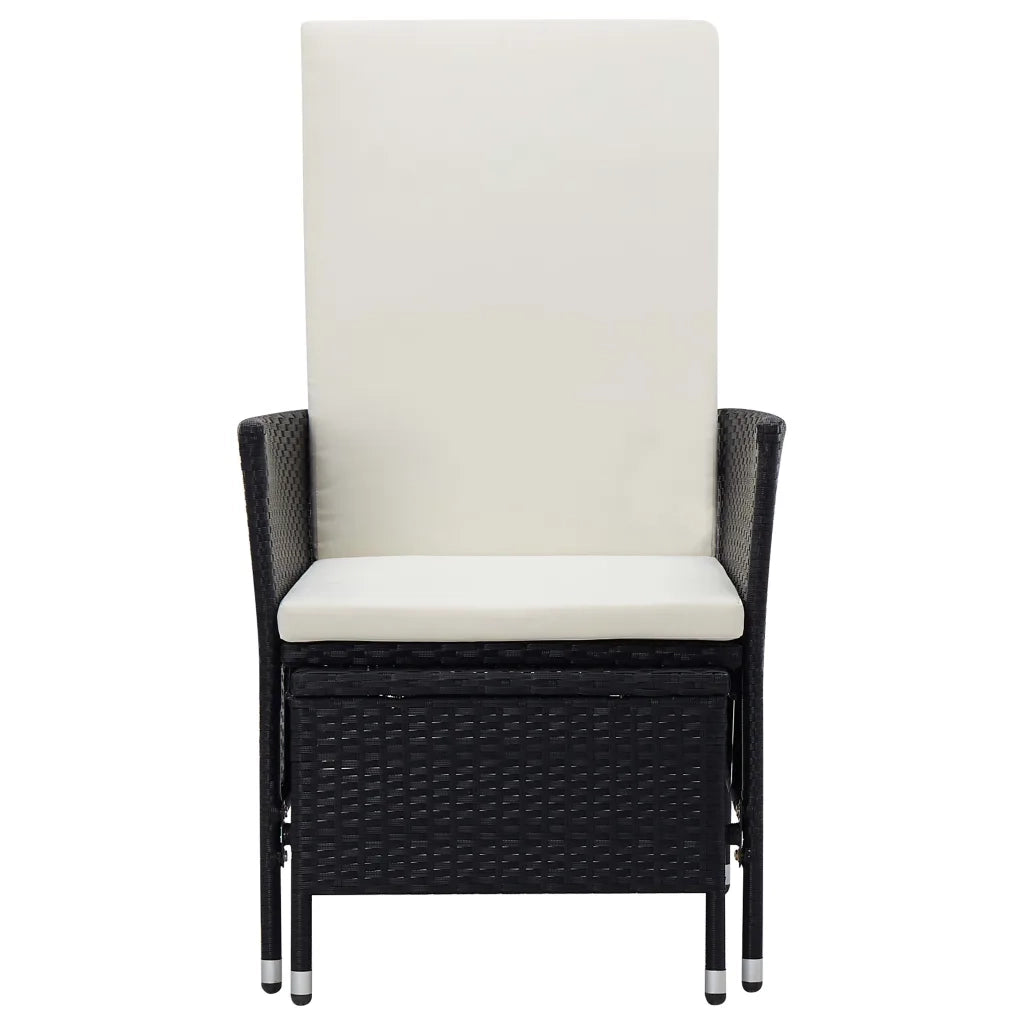 Sedia da Giardino | Sedie da Esterno Reclinabile con Cuscino in Polyrattan Nero