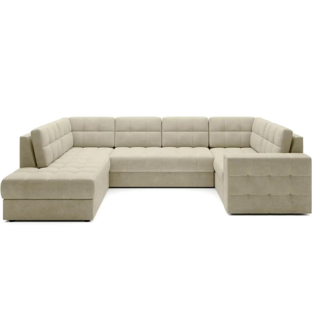 Divano angolare convertibile MONTEZA beige sinistro 299 cm con contenitore e letto