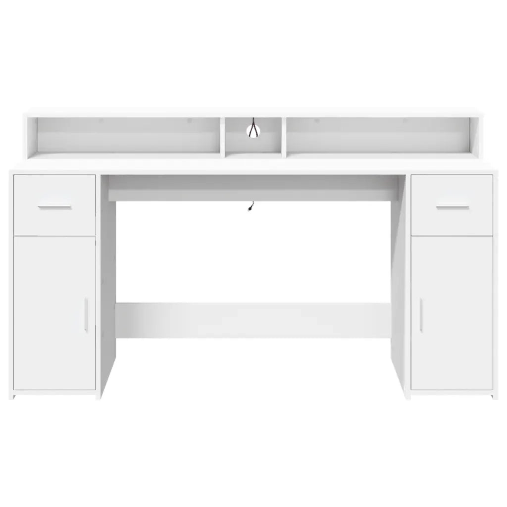 Scrivania con Luci LED Bianca 160x55x91 cm in Legno Multistrato