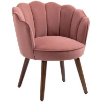 Poltrona Imbottita con Schienale a Conchiglia e Gambe in Legno, Poltrona in Velluto per Salotto e Camera, 66x66x78.5cm, Rosa