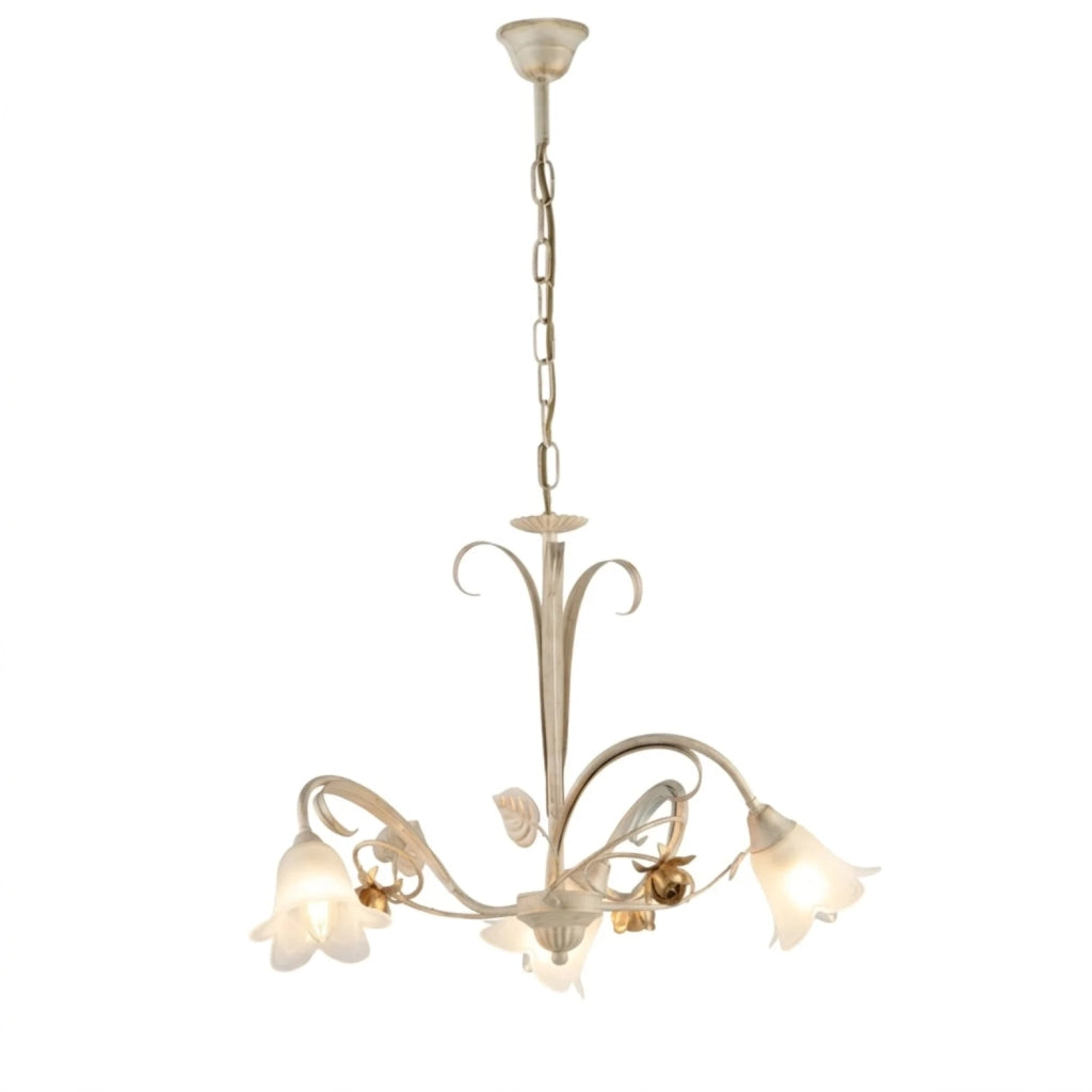 Lampadario Arte Povera Cestino 3 Luci Avorio e Bianco LuceArt Classic