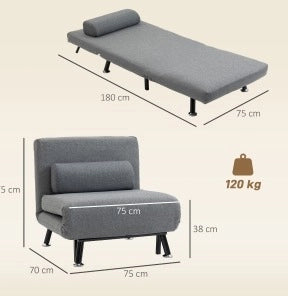 Poltrona letto pieghevole grigio scuro con schienale regolabile