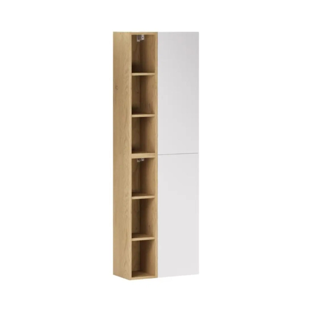 Mobili modulari da parete OSTER 50cm – mobile sospeso bianco opaco con 1 porta e 6 nicchie visibili in rovere chiaro