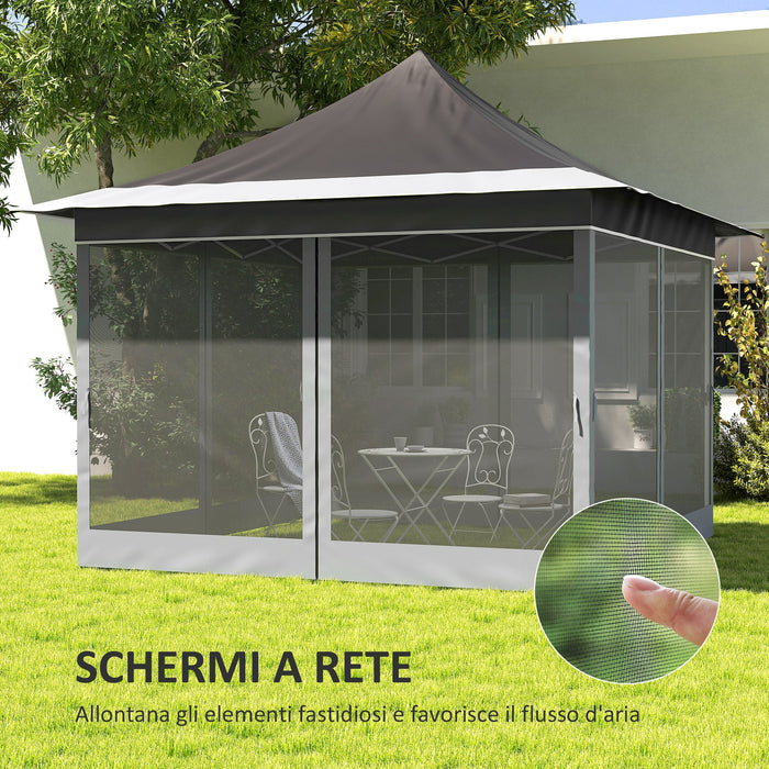 Gazebo da Giardino Pop Up 357x357x310 cm Altezza Regolabile e Zanzariere Grigio Scuro