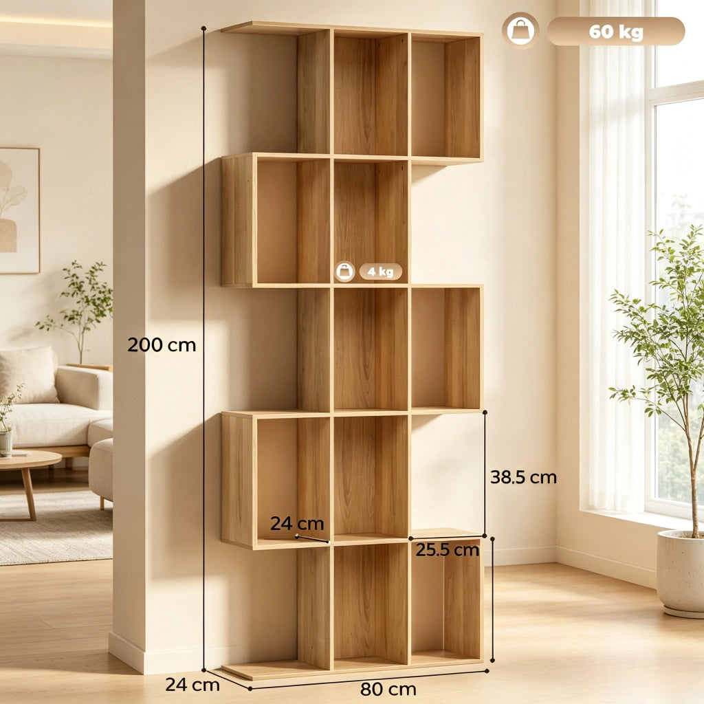 LIBRERIA a 5 livelli 80x24x200 cm MDF effetto rovere