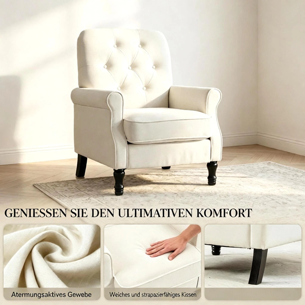 POLTRONA Lounge 1 posto 69x75x90 cm Lino Crema