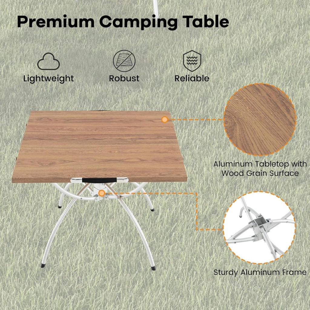 Tavolo da campeggio allungabile 2 in 1, pieghevole, con struttura in alluminio e legno, 120 x 60 cm, con borsa per il trasporto