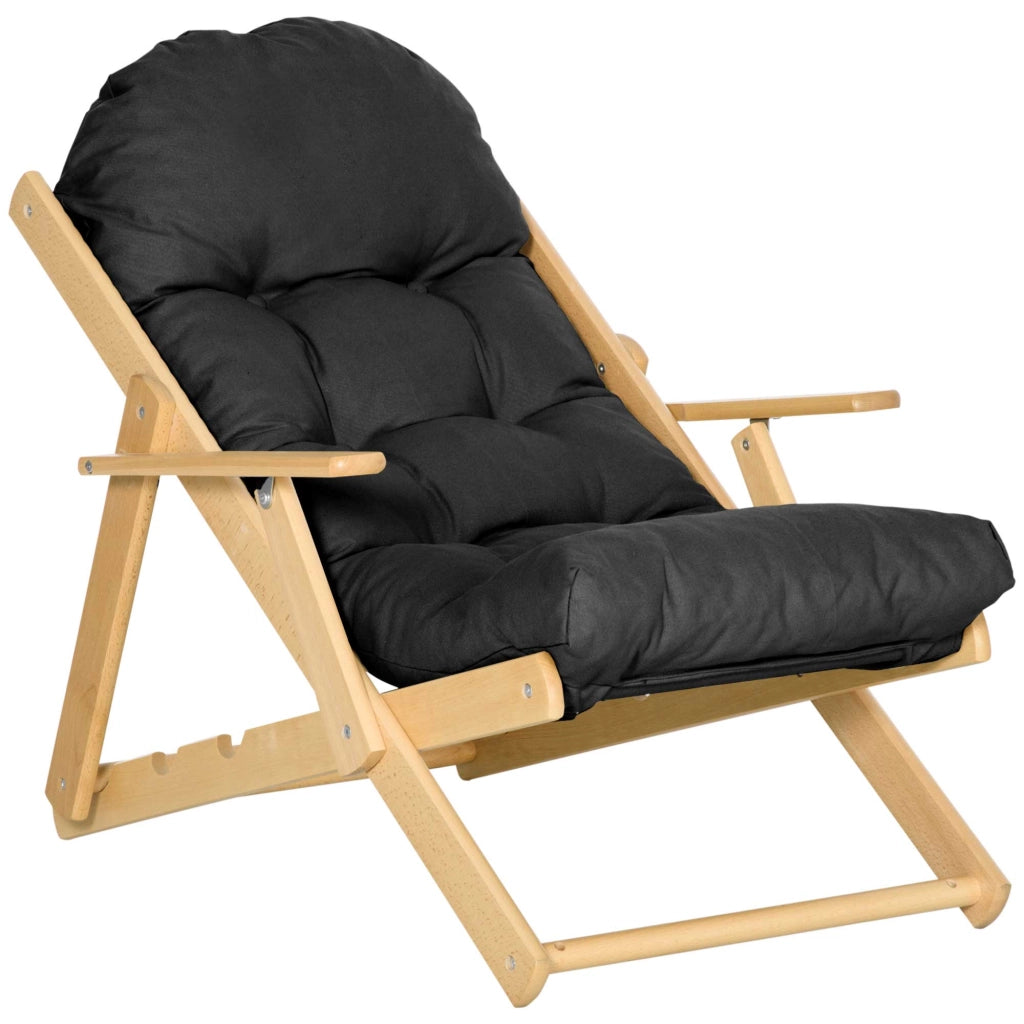 Poltrona Relax Reclinabile Pieghevole in Legno ¨C Minimal ¨C Grigio Scuro con Cuscino