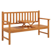 PANCHINA DA GIARDINO CON TAVOLINO CENTRALE SOLLEVABILE E BRACCIOLI, IN LEGNO, 153X56X91 CM, MARRONE CHIARO