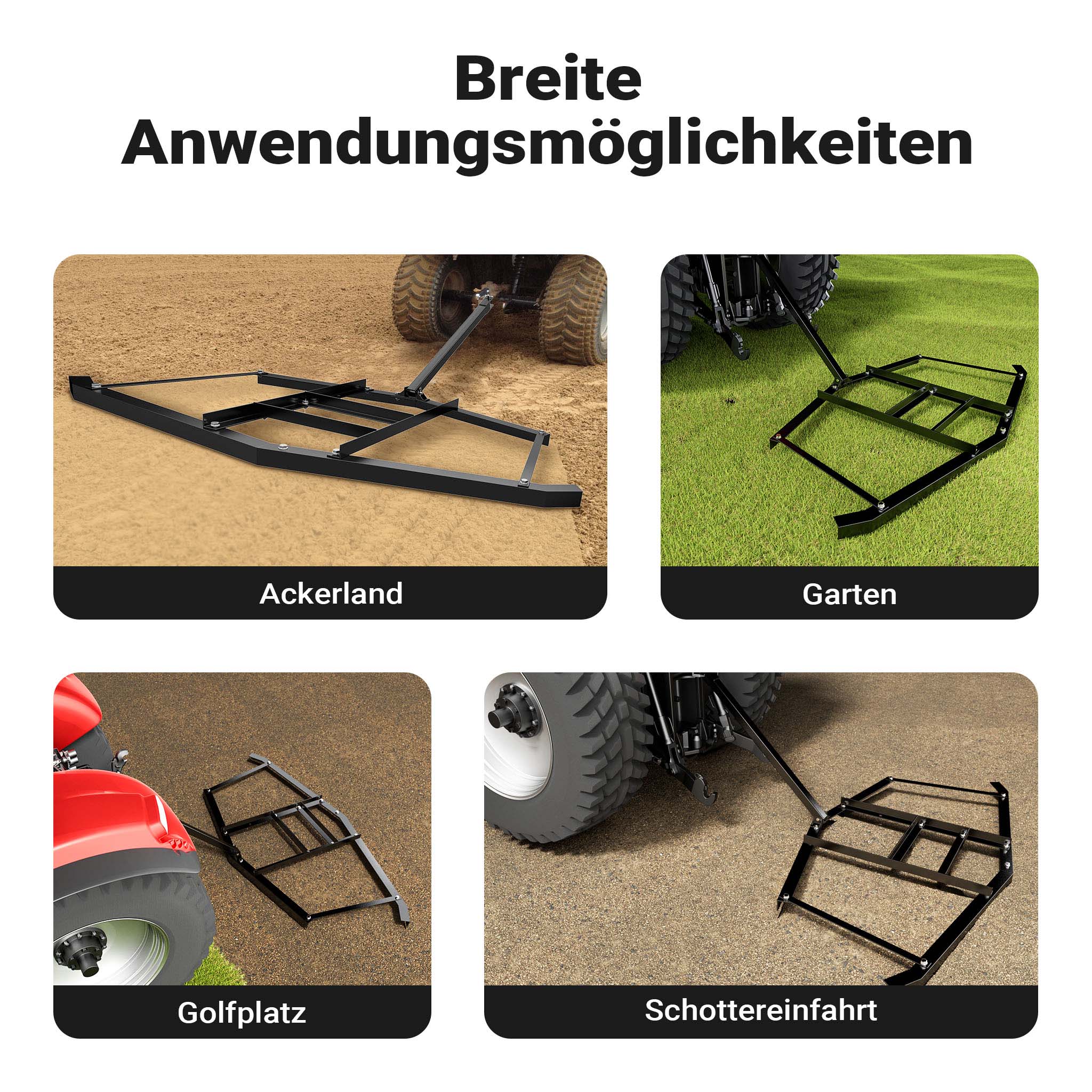 Erpice livellatore prato terreno per quad trattorini 172 x 90 cm Telaio fisso di livellamento