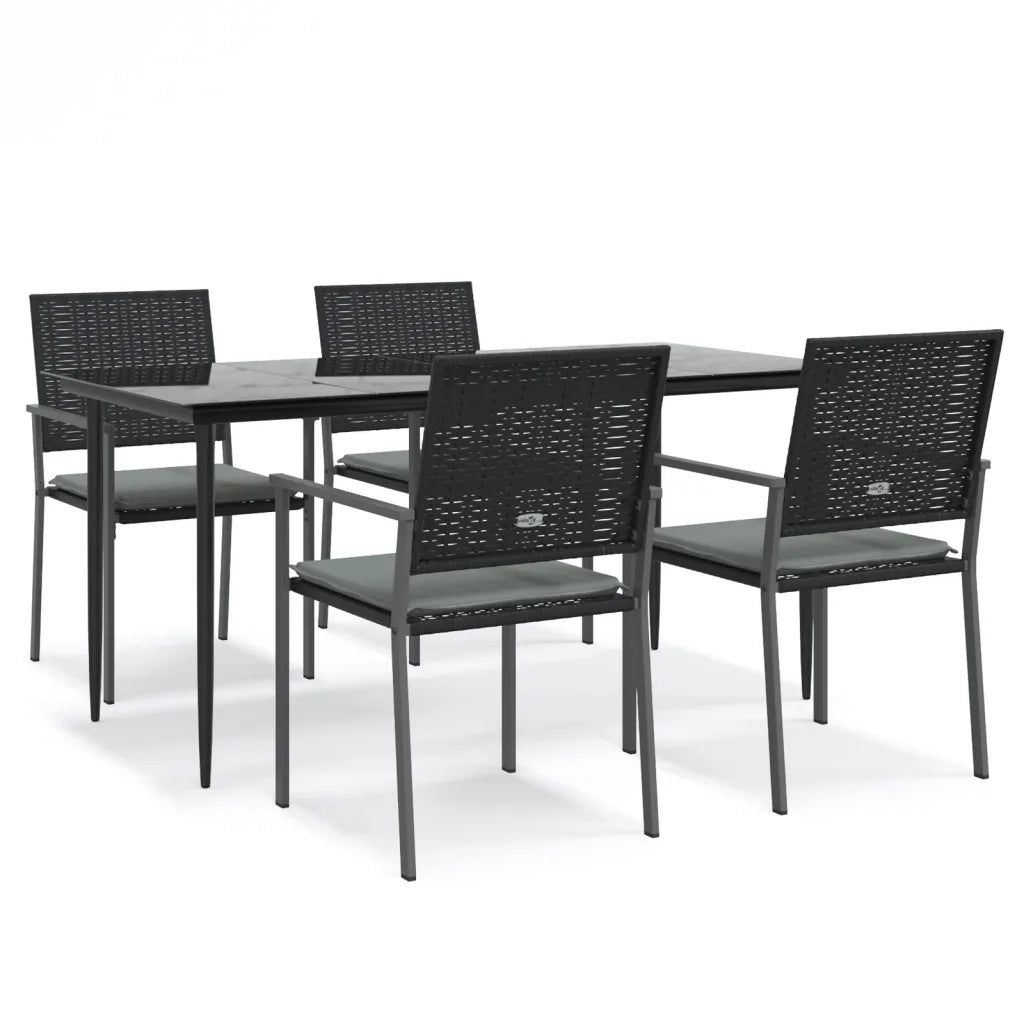 Set Pranzo da Giardino 5pz | Set Salotto da Giardino con Cuscini in Polyrattan e Acciaio