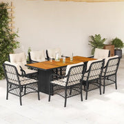 Set da Pranzo da Giardino 9 pz con Cuscini Nero in Polyrattan
