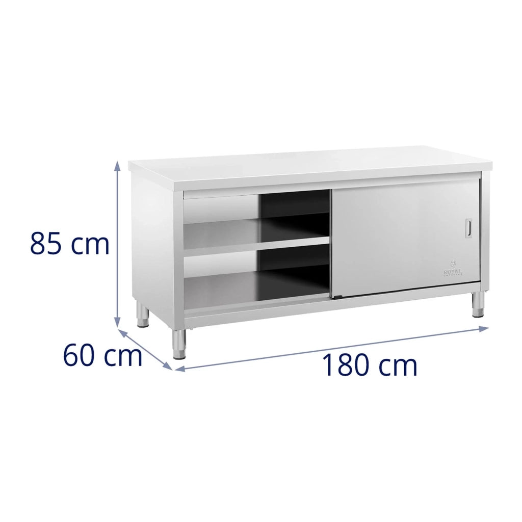 Mobile base/piano di lavoro/mobile da cucina in acciaio inox con ante scorrevoli (capacità 600 kg acciaio inox 1 ripiano) 14_0005094