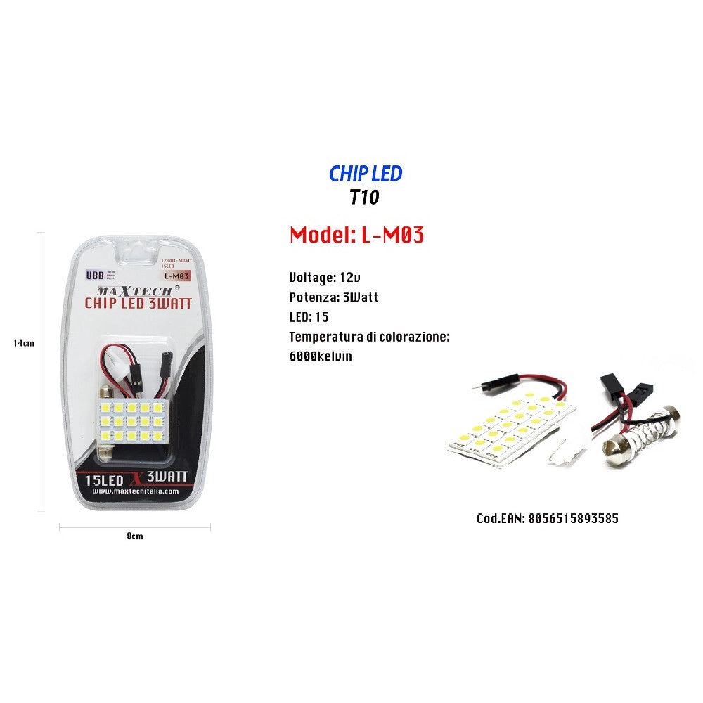 Trade Shop - Chip Led 3 Watt Auto Luce Ultra Luminose 15 Led T10 12 V 6000k Maxtech L-m03 -