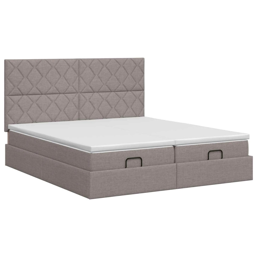 Letto ottomano con materasso con testiera 2 pz Tortora Tessuto 3457887