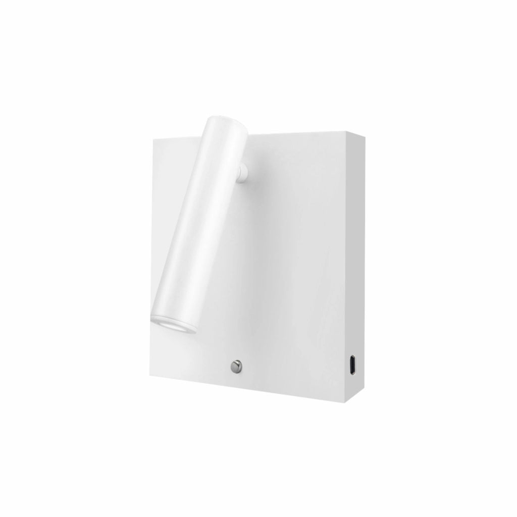 Applique LED Sweet 4W orientabile 320° 2700K Bianco Opaco con 3 livelli intensità, ricarica USB-A, USB-C e induzione integrata, design moderno