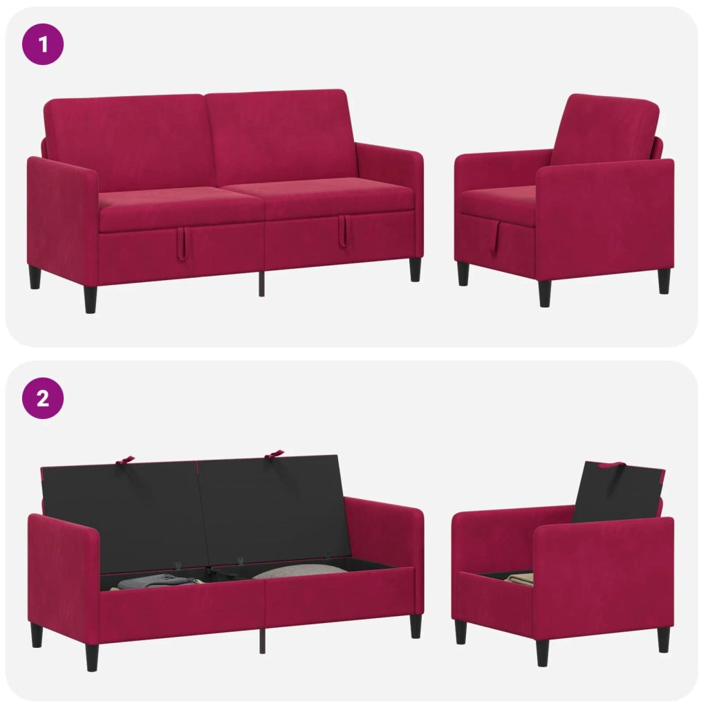 Set di Divani con Storage 2 pz Rosso Vino Poliestere 3429223