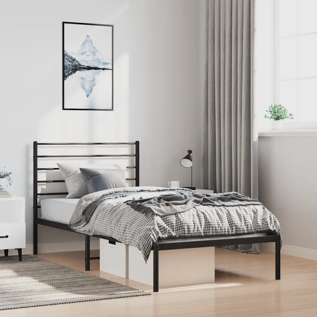 Giroletto con Testiera-Struttura Letto con testiera in Metallo Nero 100x190 cm 743596