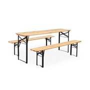 Set tavolo da giardino pieghevole in legno con 2 panche, marrone