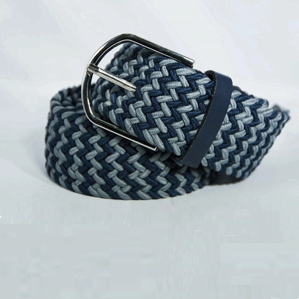 Trade Shop - Cintura Uomo Donna Intrecciata Blu Grigio Corda Cinta Tessuto Fibbia In Metallo -