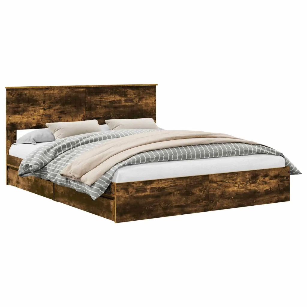 Letto con Contenitore con testiera Rovere fumé 160 x 200 cm 3410781