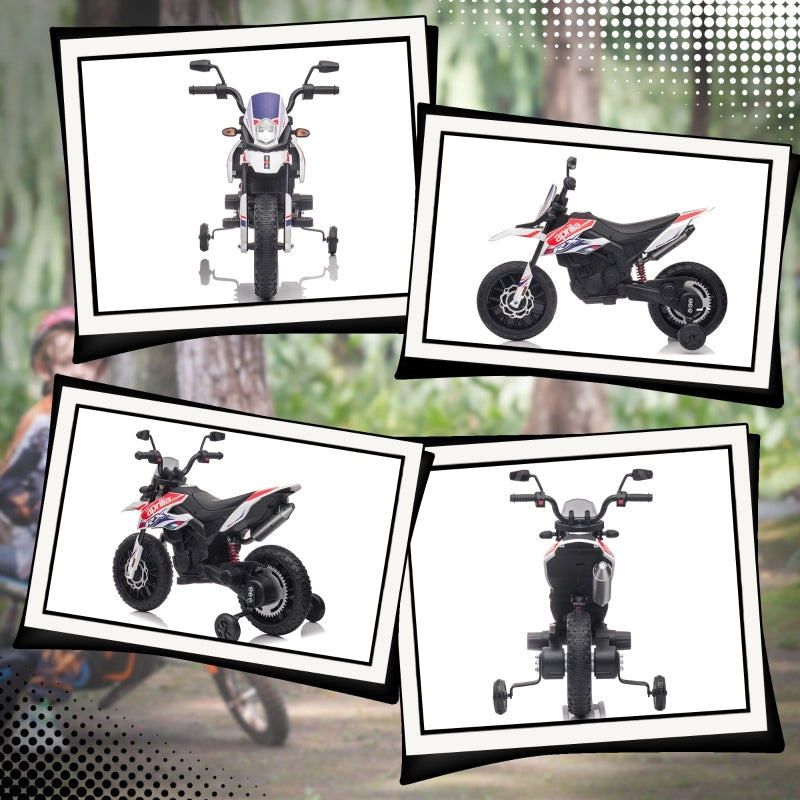 Motocicletta elettrica per bambini da 12V con rotelle, luci a LED, musica, USB, per ragazzi e ragazze, bianca.